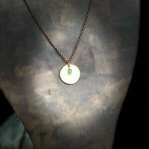 Gold Disc Necklace with Small Green Gemstone Accent